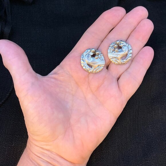 Georg Jensen Denmark Midnight Blossom No 66 Dove Sterling Silver Vtg Earrings - Picture 9 of 11